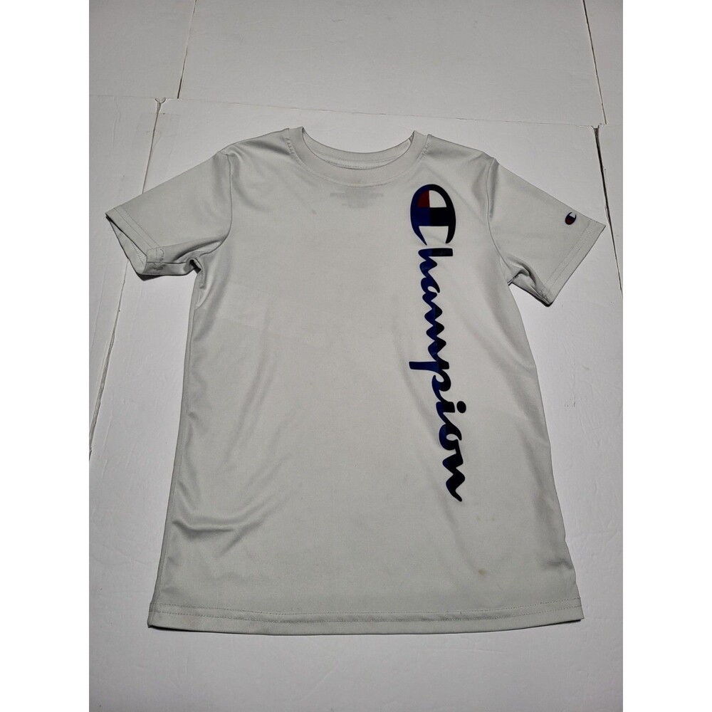 L5) Champion Authentic Short Sleeve Size Kid's 8 White